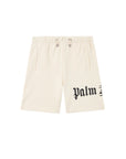 Bermuda panna con stampa logo Palm Angels laterale