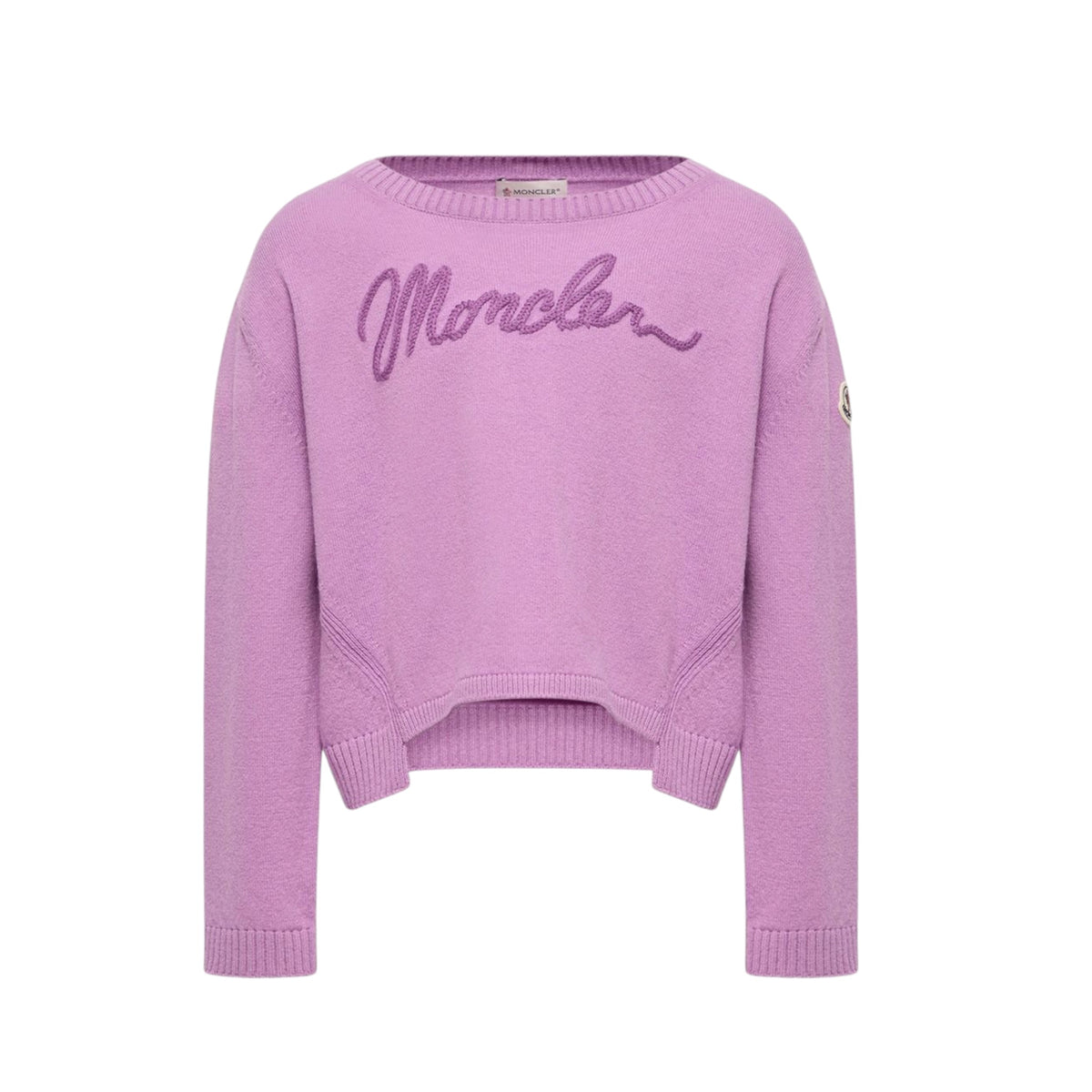 Maglione in misto cashmere viola con patch logo Moncler