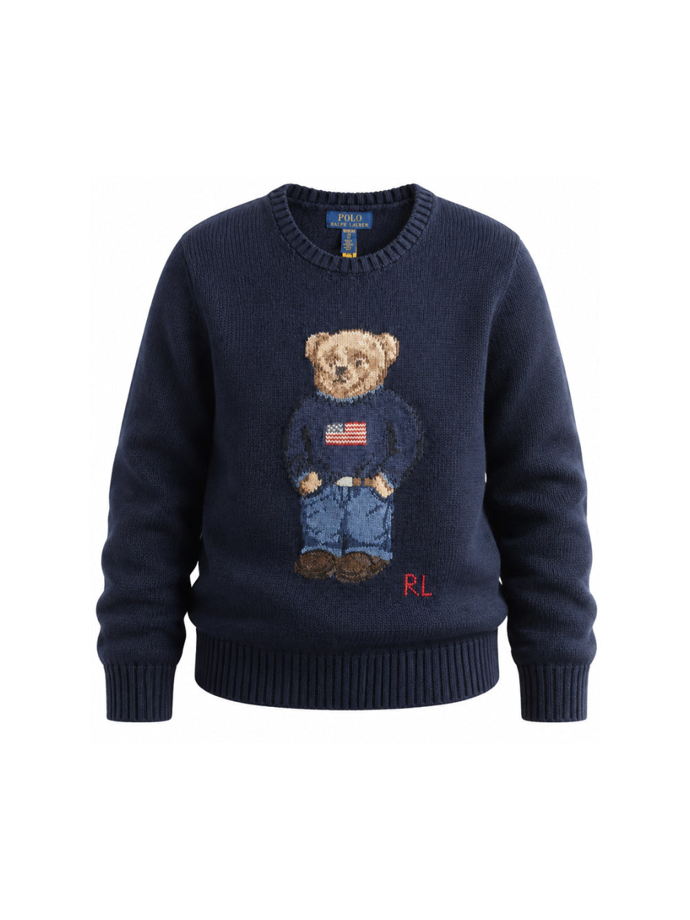 Maglione blu con logo ad intarsio Ralph Lauren
