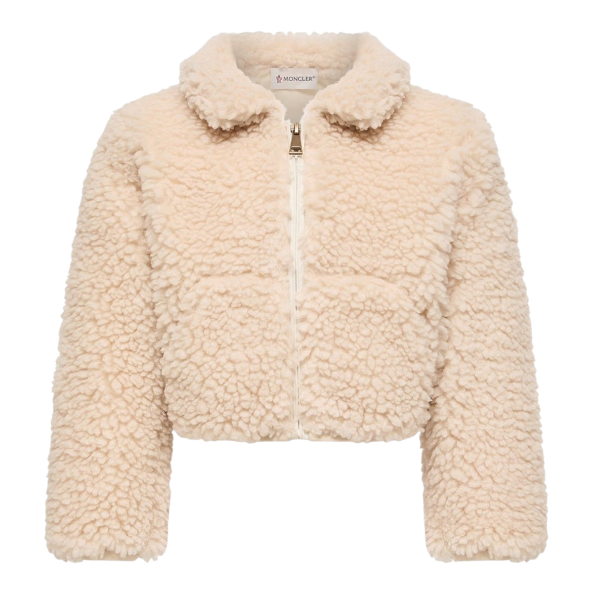 Felpa teddy panna con patch Moncler