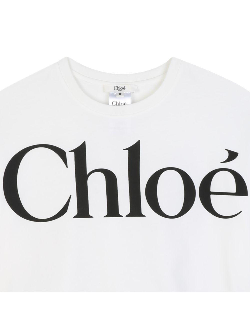 T-shirt bianca cropped con stampa logo Chloé a contrasto
