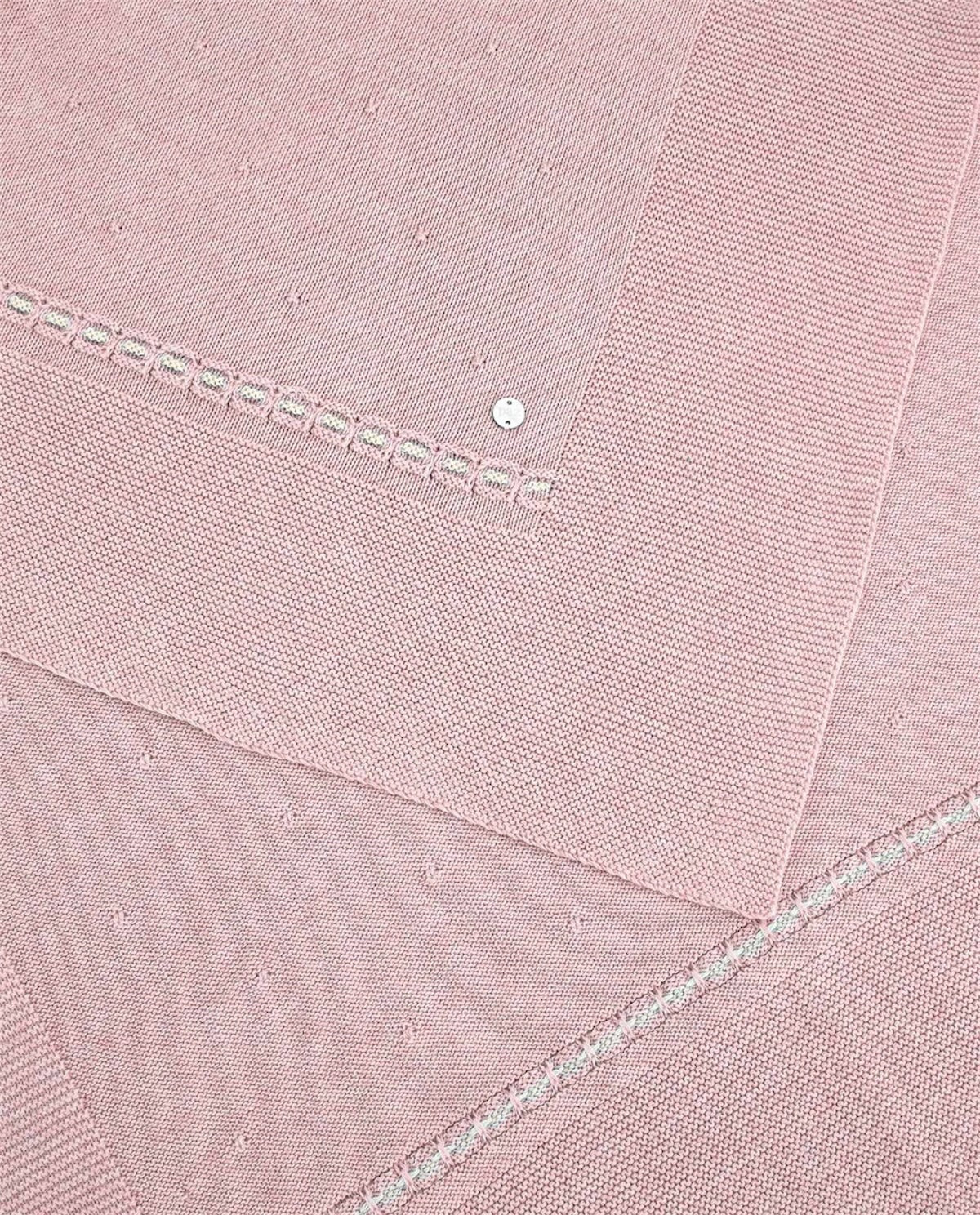 Coperta rosa con dettagli pois e logo Paz Rodriguez