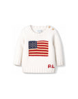 Maglione bianco baby con logo Ralph Lauren e bandiera americana frontale