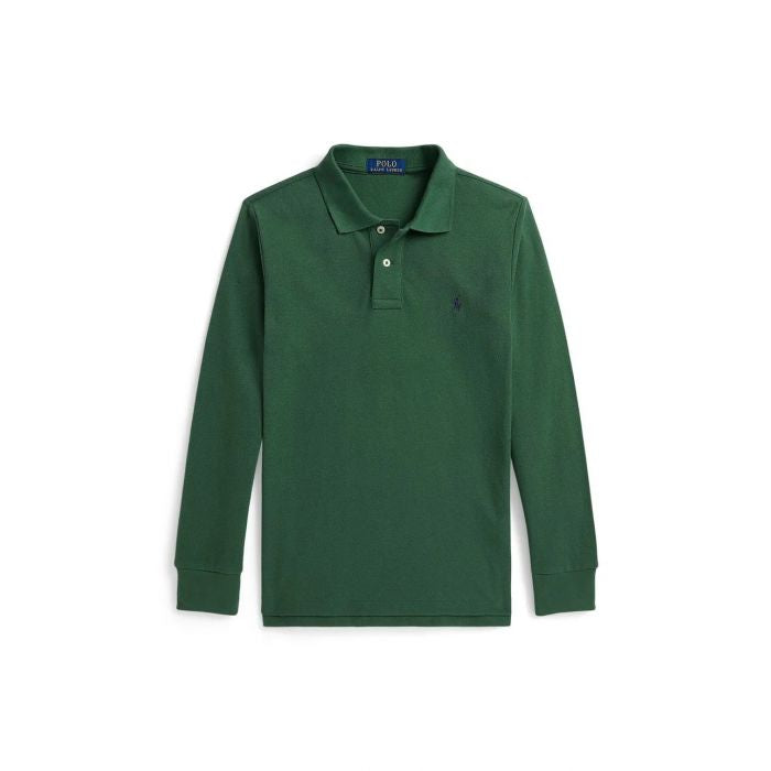 Polo manica lunga verde con logo Ralph Lauren cucito