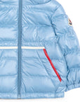 Giubbino Icarus azzurro baby con dettaglio patch Moncler