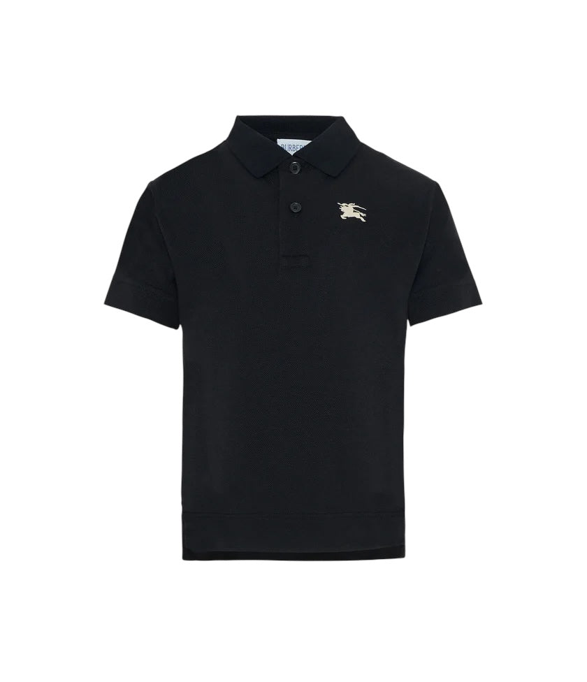 Polo nera con dettaglio logo Burberry cucito