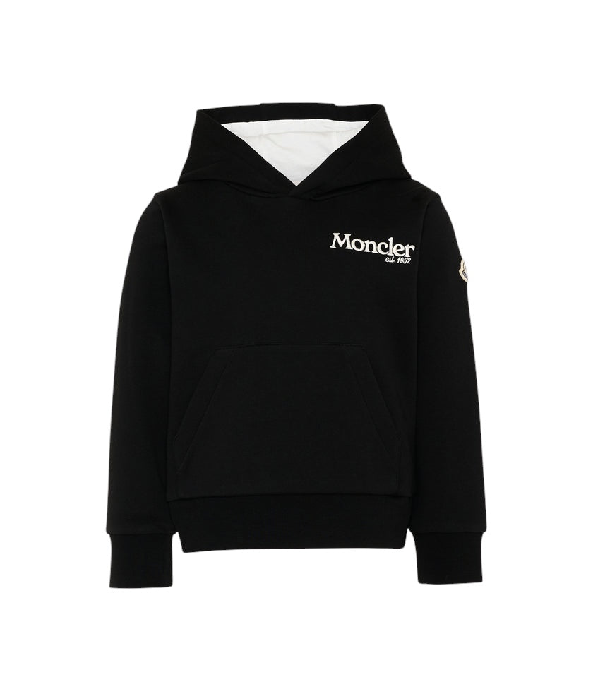 Felpa nera con logo Moncler cucito a contrasto frontale