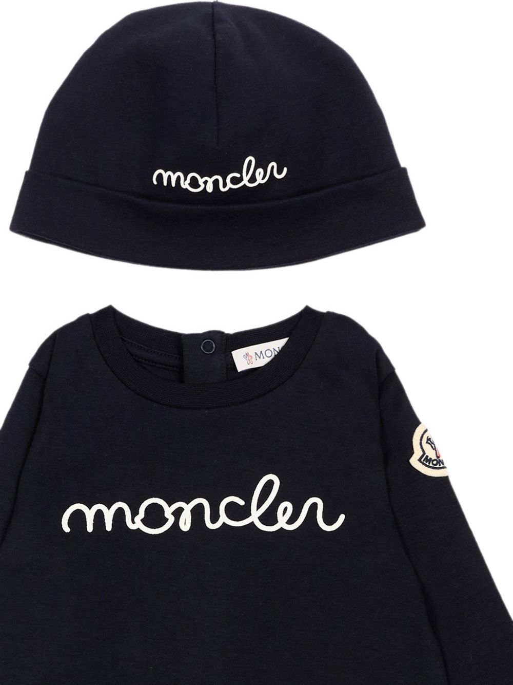 Set tutina e cappellino blu con logo Moncler