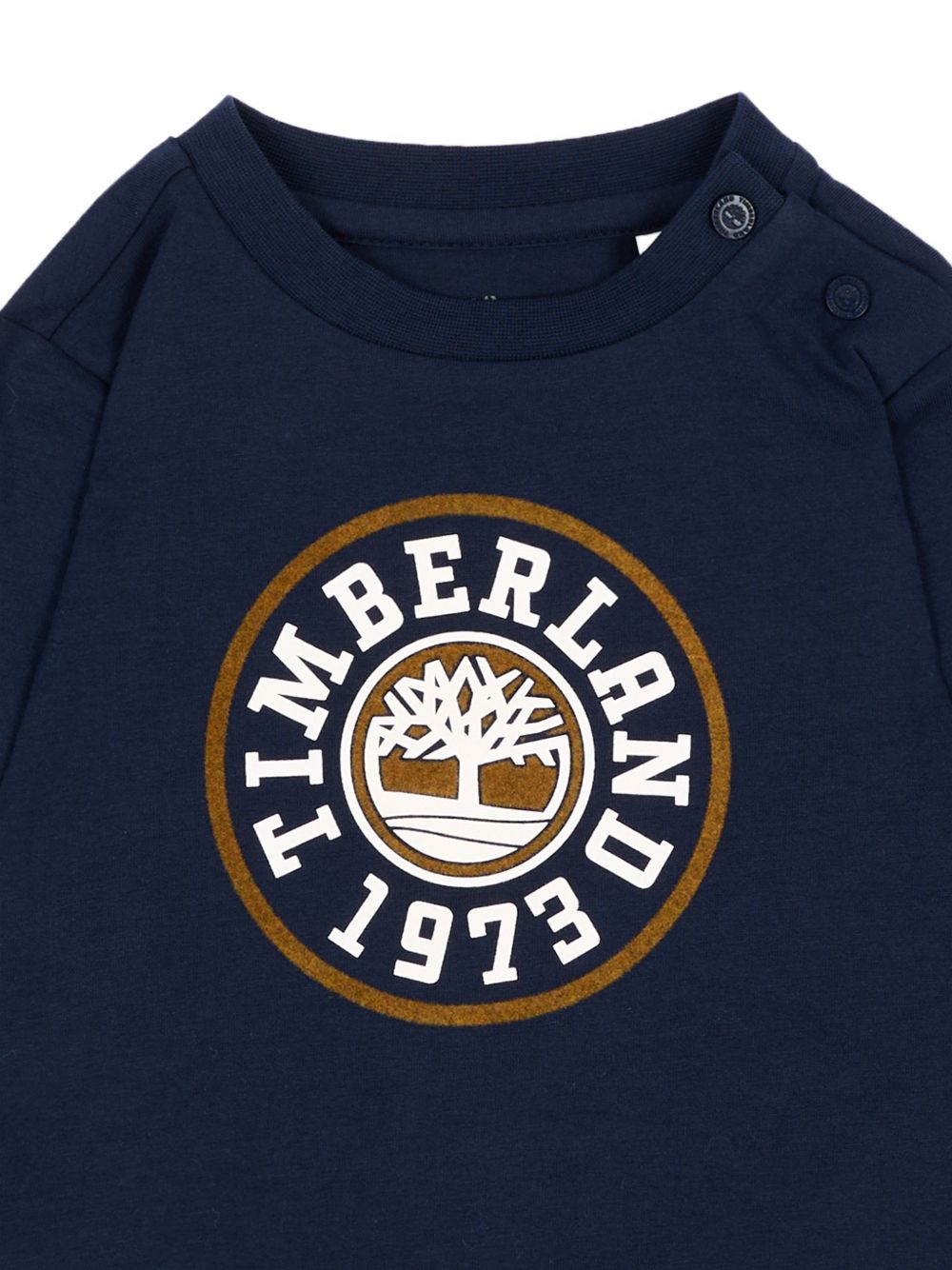 T-shirt blu manica lunga baby con stampa logo Timberland frontale