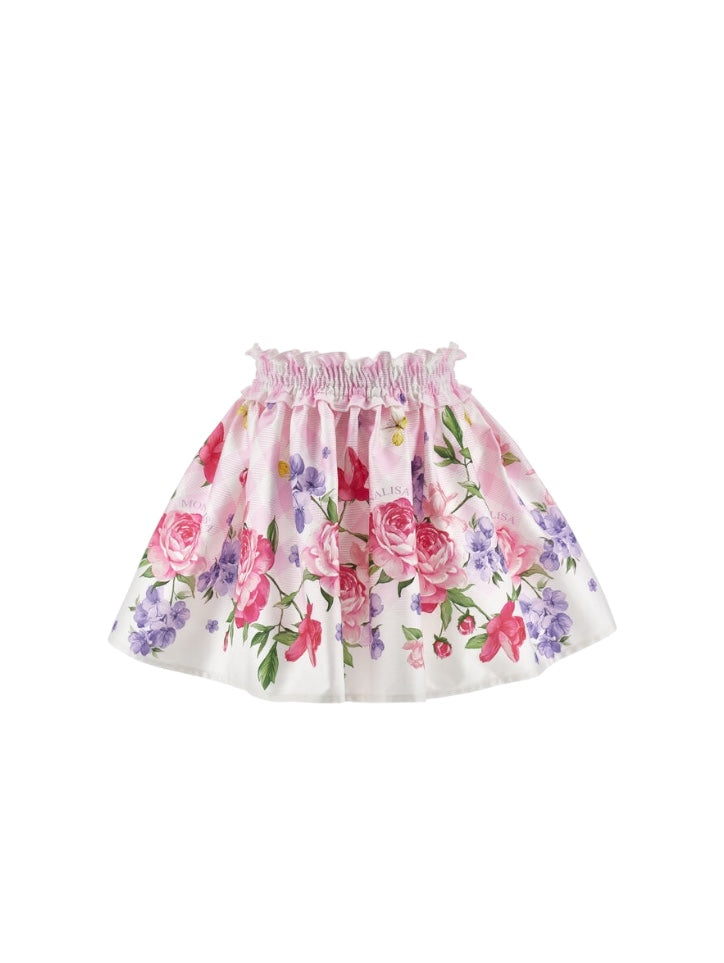 Gonna bianca con stampa fiori Monnalisa