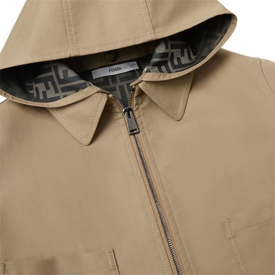 Giacca giubbino beige con dettaglio logo FF Fendi all'interno