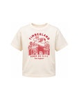 T-shirt panna con stampa logo Timberland a contrasto rossa