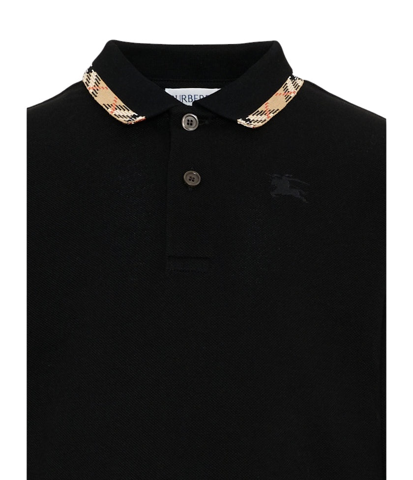 Polo nera manica lunga con dettagli logo Burberry