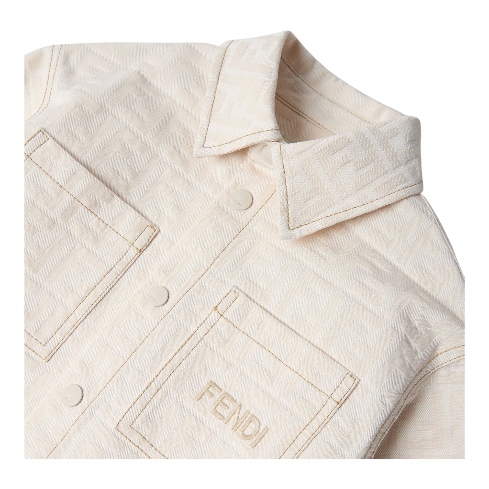 Giacca camicia in cotone panna con logo Fendi