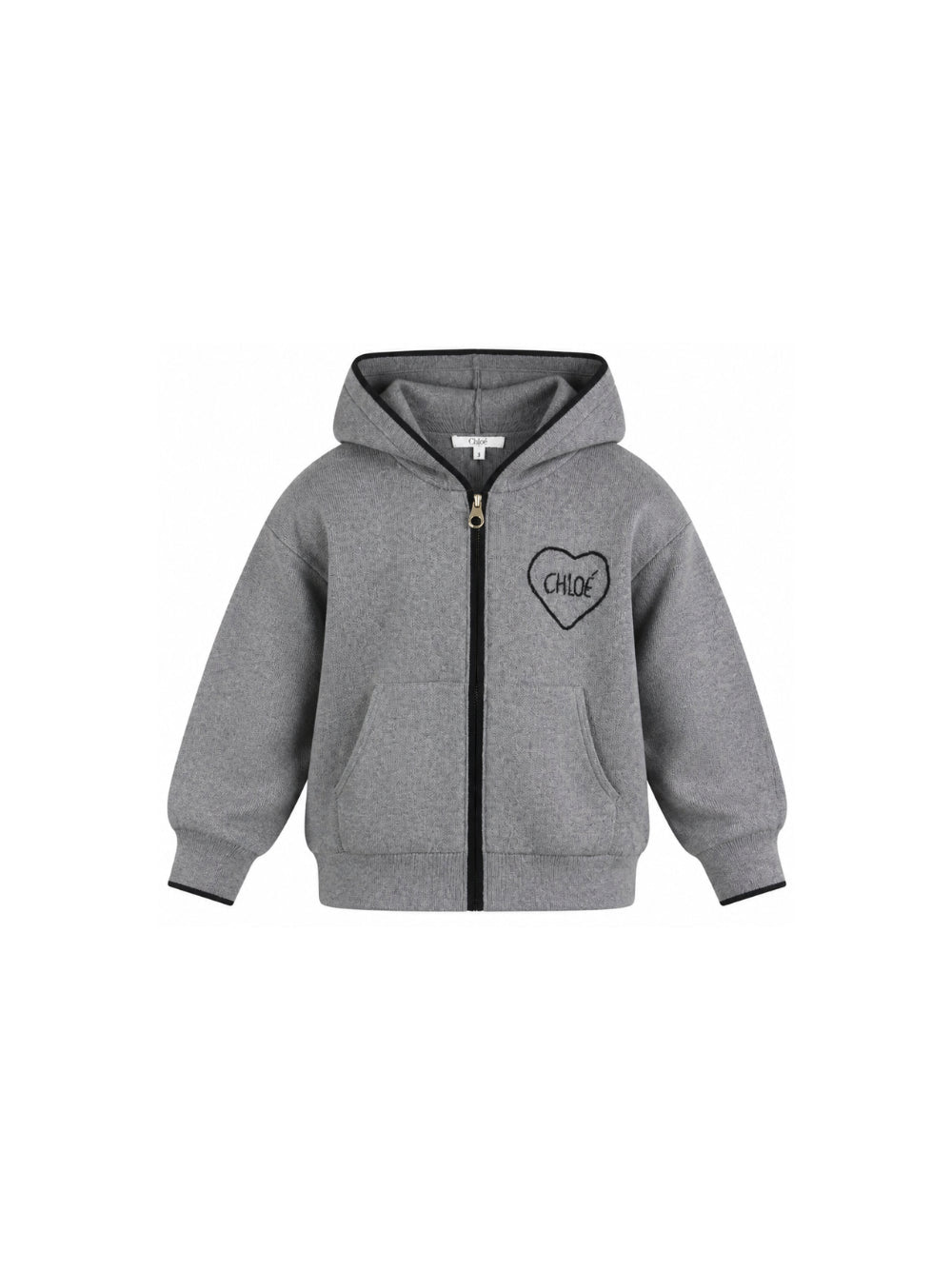 Maglione grigio con zip e cappuccio con logo Chloé cucito a contrasto
