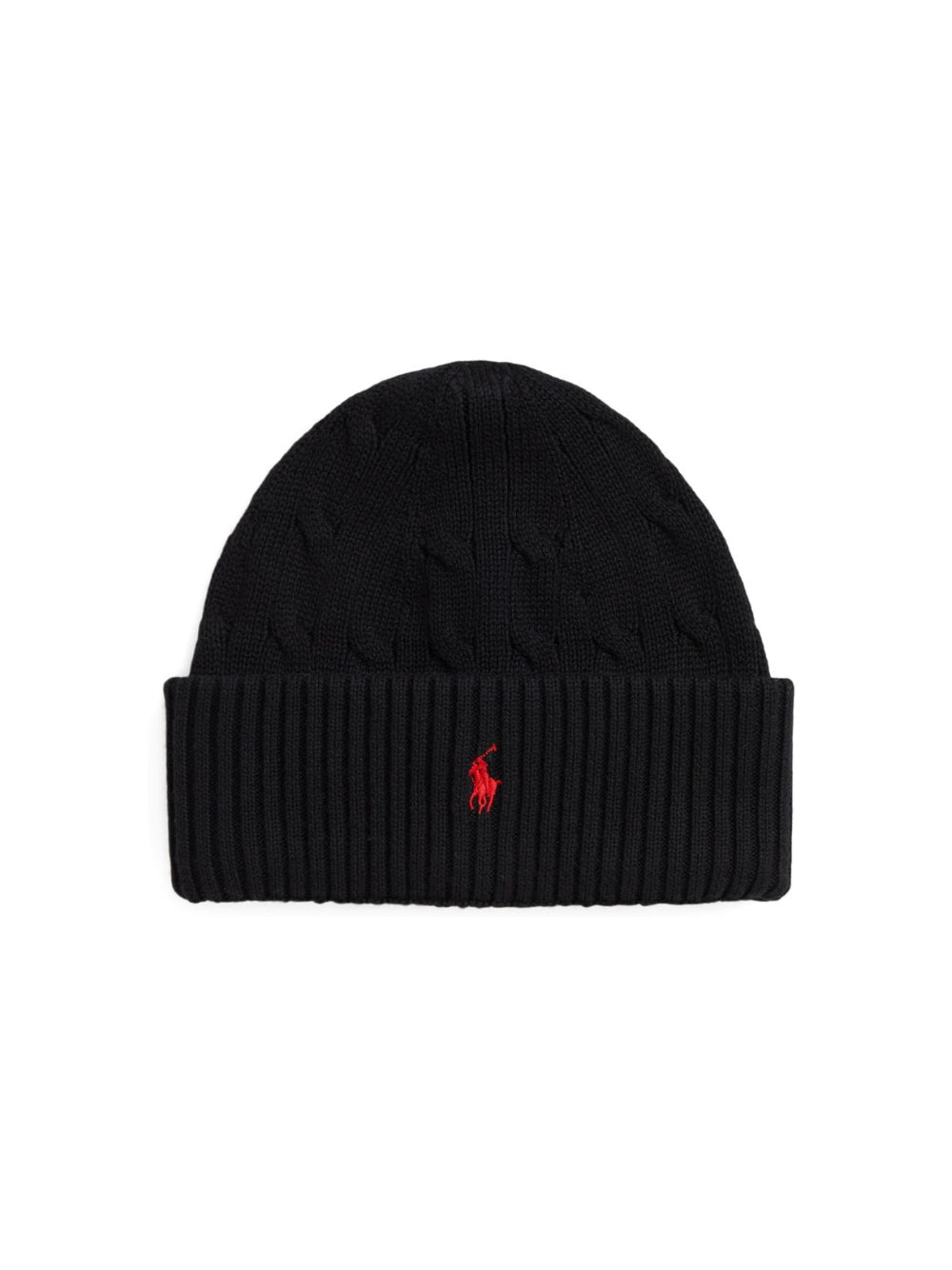 Cappello in maglia nero con logo Ralph Lauren cucito frontale a contrasto