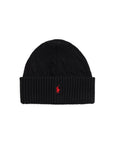 Cappello in maglia nero con logo Ralph Lauren cucito frontale a contrasto