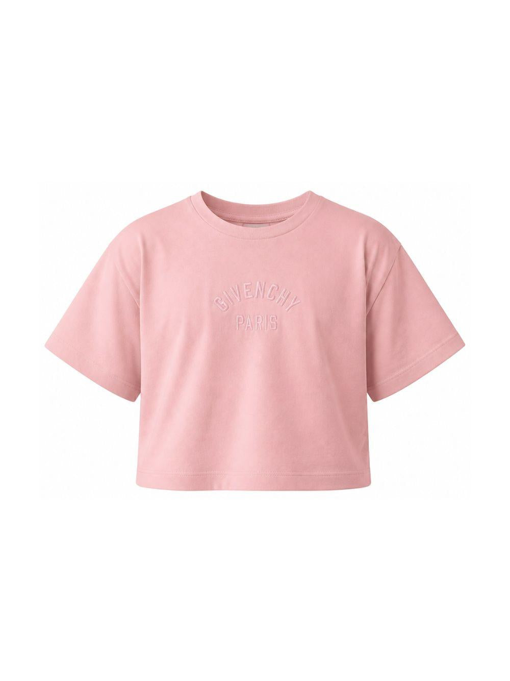 T-shirt rosa cropped con logo cucito Givenchy frontale