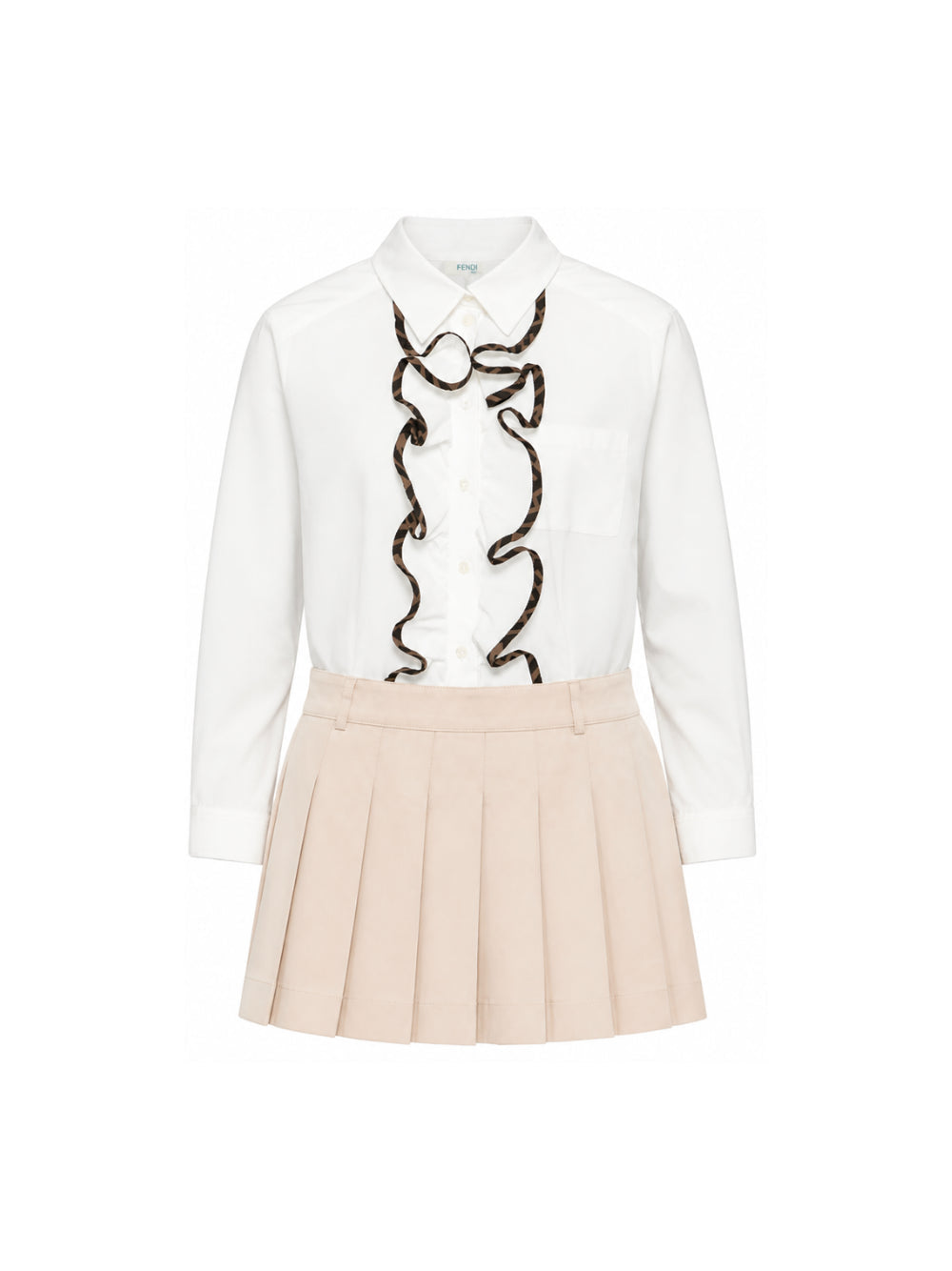 Abito in cotone bianco con ruches e dettaglio logo Fendi