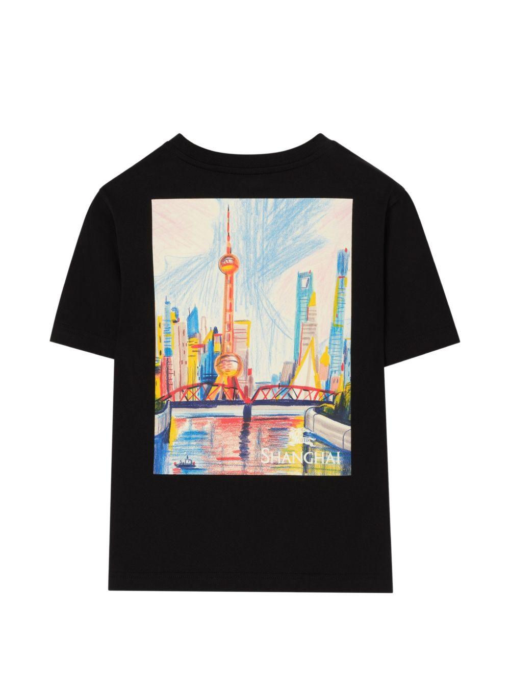 T-shirt nera con stampa logo Burberry Shanghai