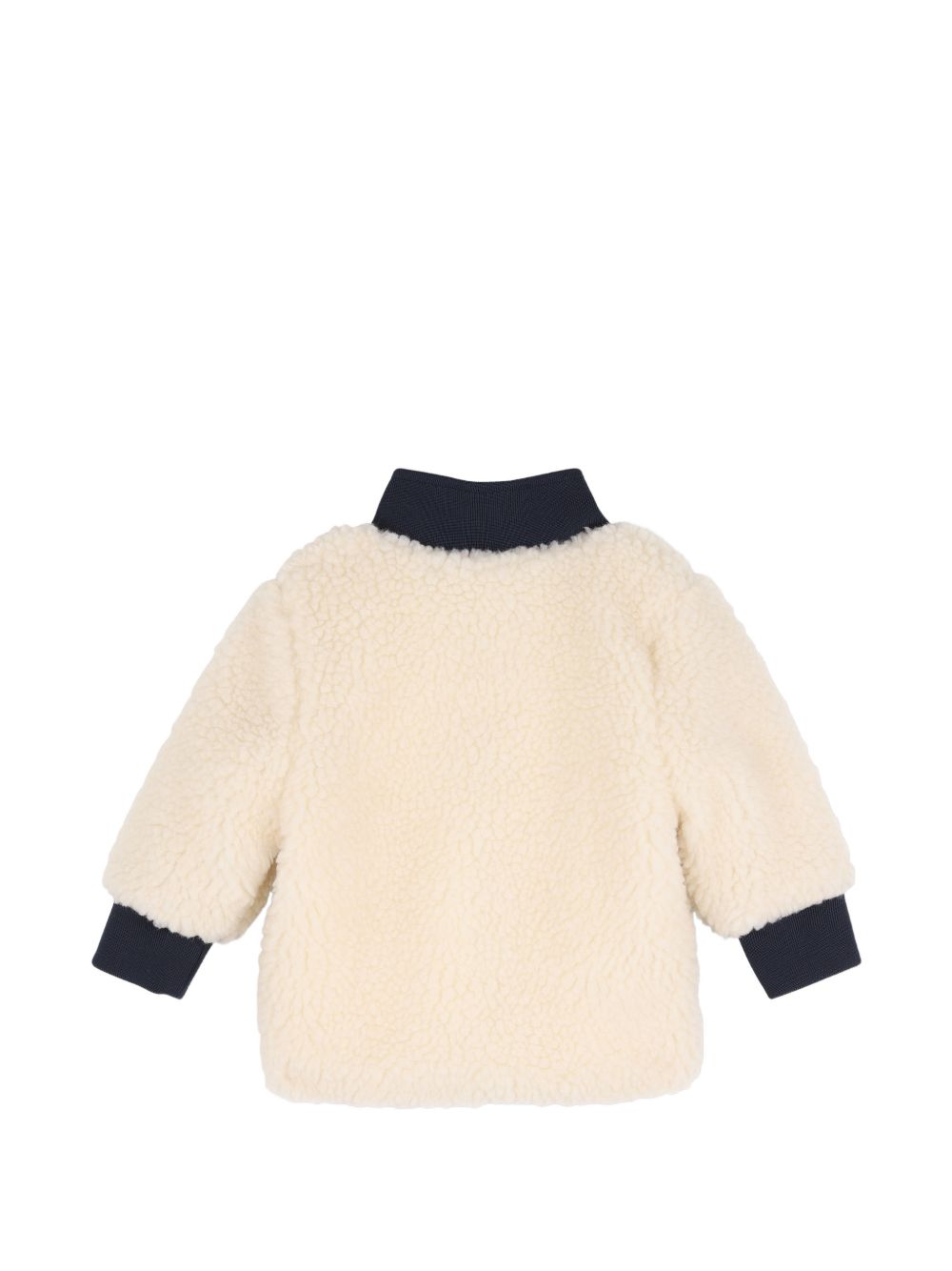 Felpa teddy panna con dettagli blu e logo stampa logo Timberland frontale