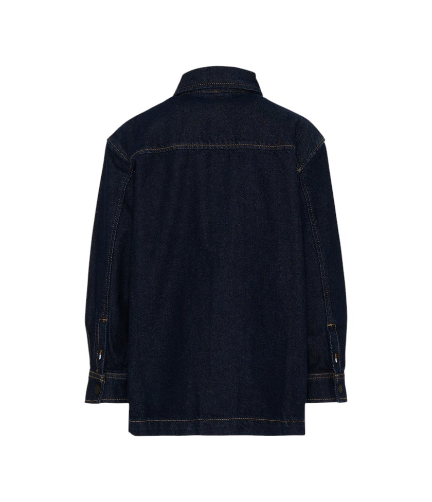 Giacca camicia in jeans blu con logo Boss applicato frontale