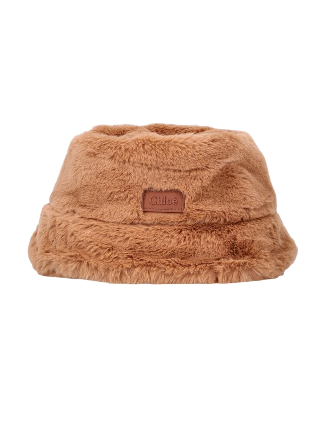 Cappello in ecopelliccia marrone con patch logo Chloé