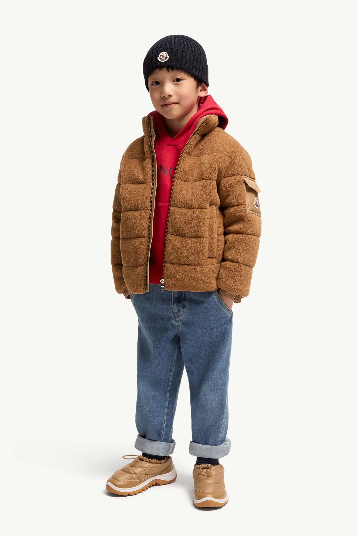 Giubbino Mich beige con dettaglio patch Moncler