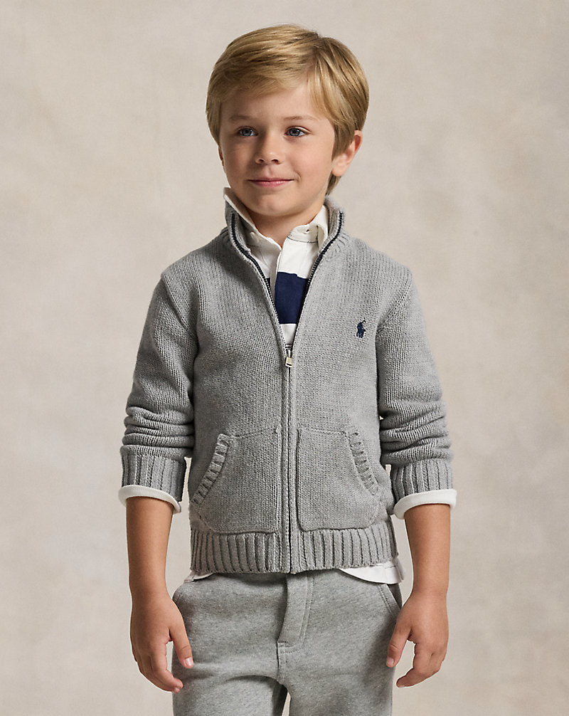 Maglione con zip e logo Ralph Lauren cucito frontale a contrasto