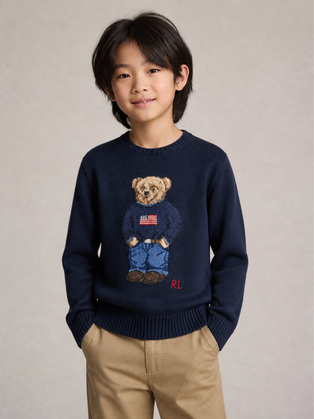 Maglione blu con logo ad intarsio Ralph Lauren