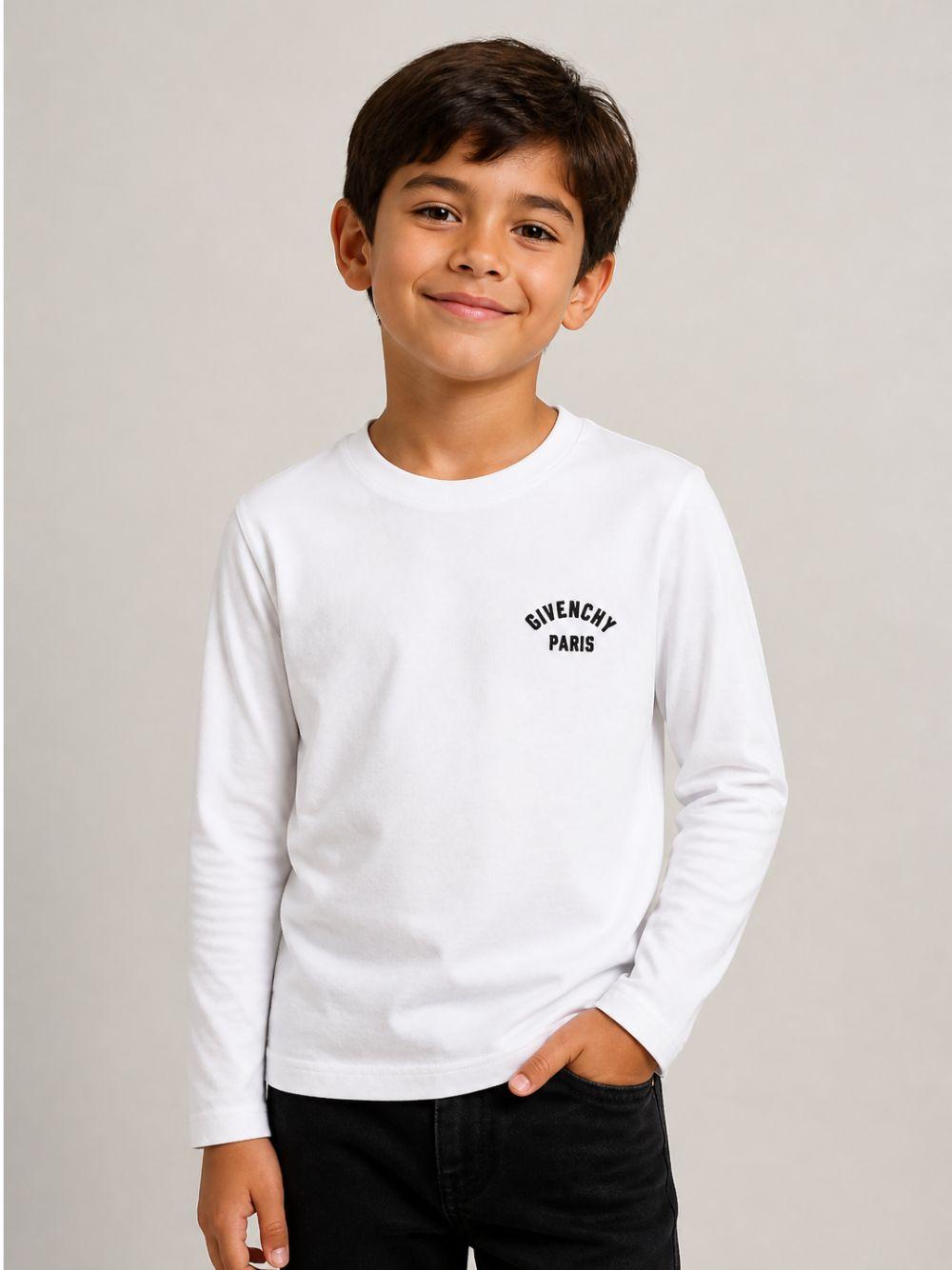 T-shirt bianca manica lunga con logo a contrasto Givenchy
