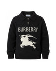 Polo in filo di cotone nero con logo Burberry frontale