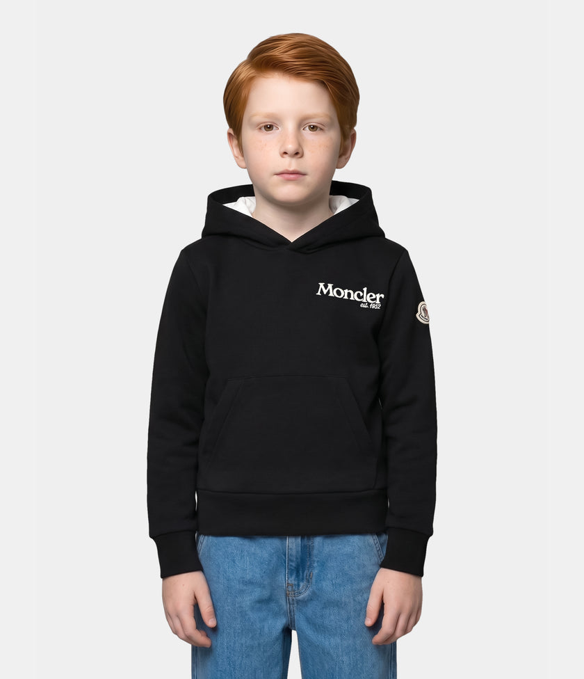 Felpa nera con logo Moncler cucito a contrasto frontale
