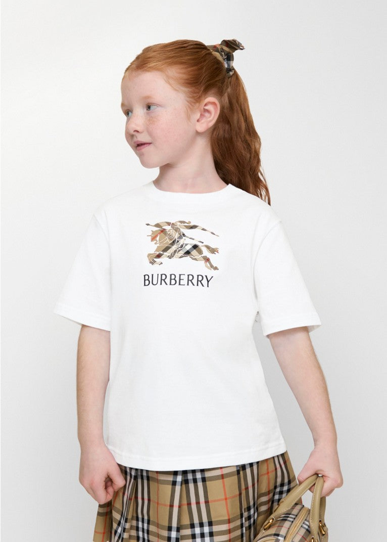 T-shirt bianca con patch logo Burberry frontale