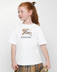 T-shirt bianca con patch logo Burberry frontale
