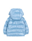 Giubbino Icarus azzurro baby con dettaglio patch Moncler