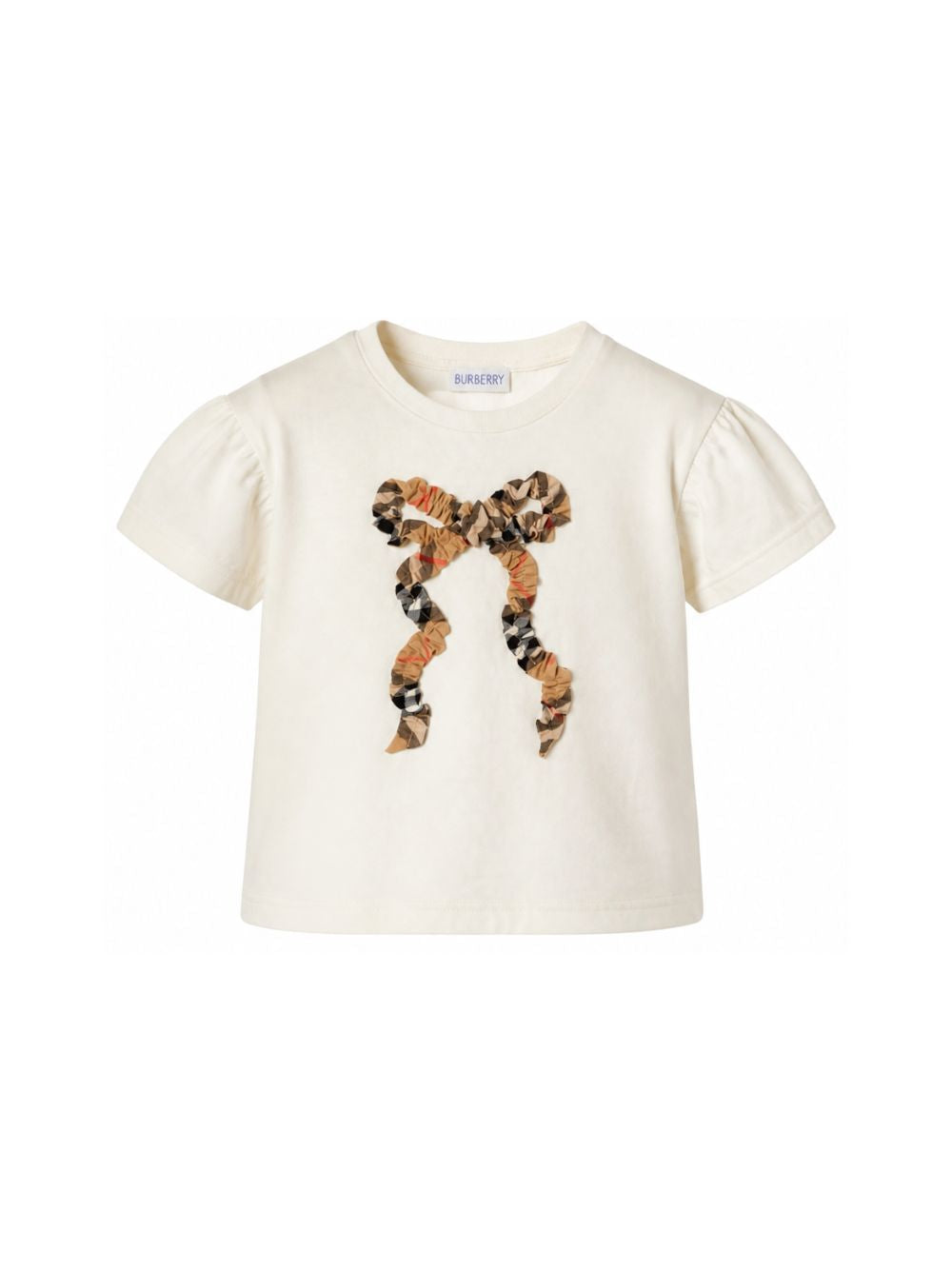 T-shirt baby bianca con dettaglio fiocco check Burberry