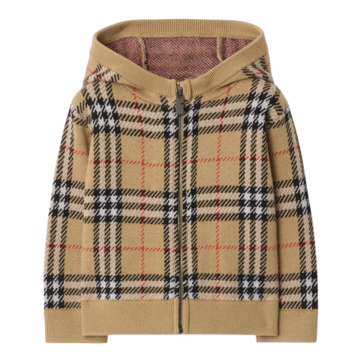 Cardigan baby con zip beige con logo check Burberry