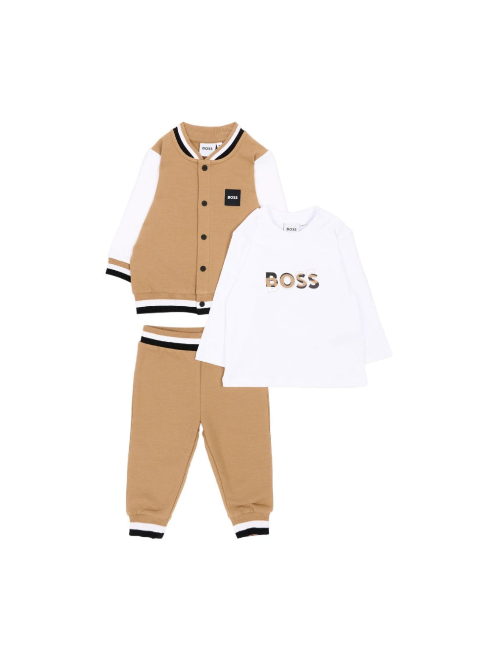 Completo tre pezzi marrone con dettagli logo Boss