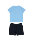 Completo t-shirt azzurra e bermuda blu Moncler