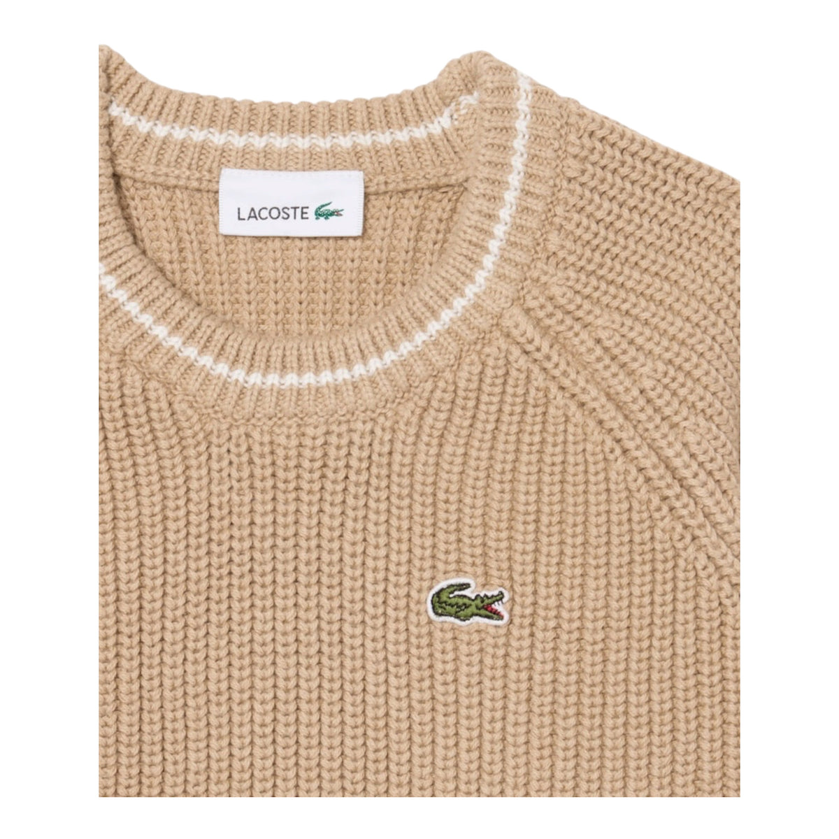 Maglione beige ad intarsio con patch logo Lacoste