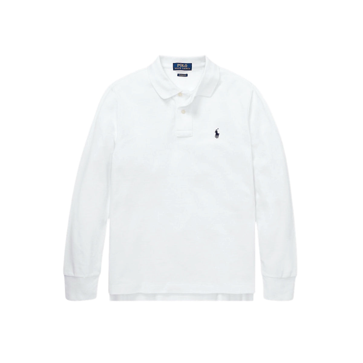 Polo manica lunga bianca con logo Ralph Lauren cucito a contrasto blu
