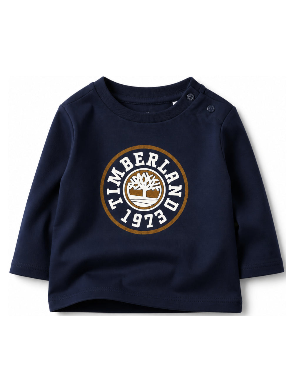 T-shirt blu manica lunga baby con stampa logo Timberland frontale