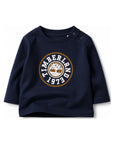 T-shirt blu manica lunga baby con stampa logo Timberland frontale