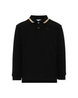 Polo nera manica lunga con dettagli logo Burberry