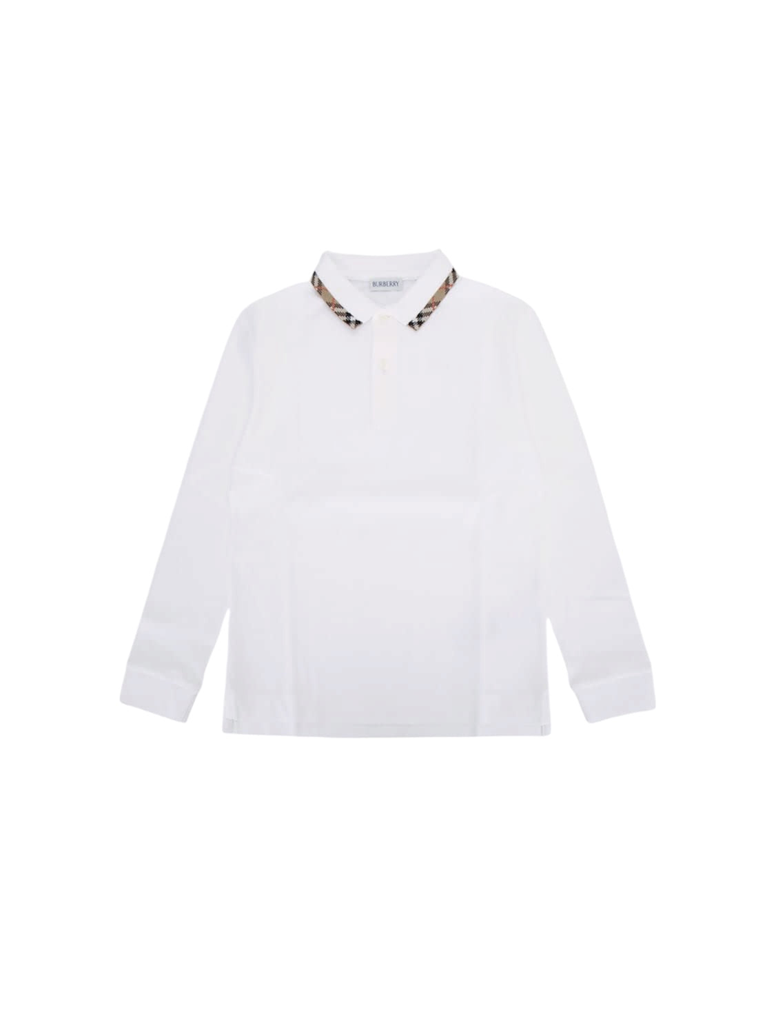 Polo bianca manica lunga con dettagli logo Burberry