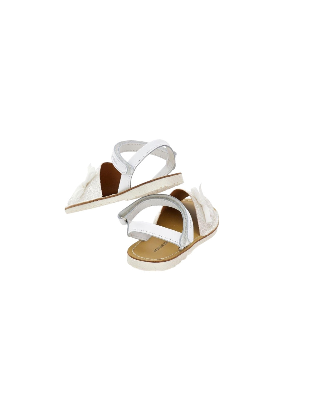 Sandali bianchi con dettagli strass e logo Monnalisa