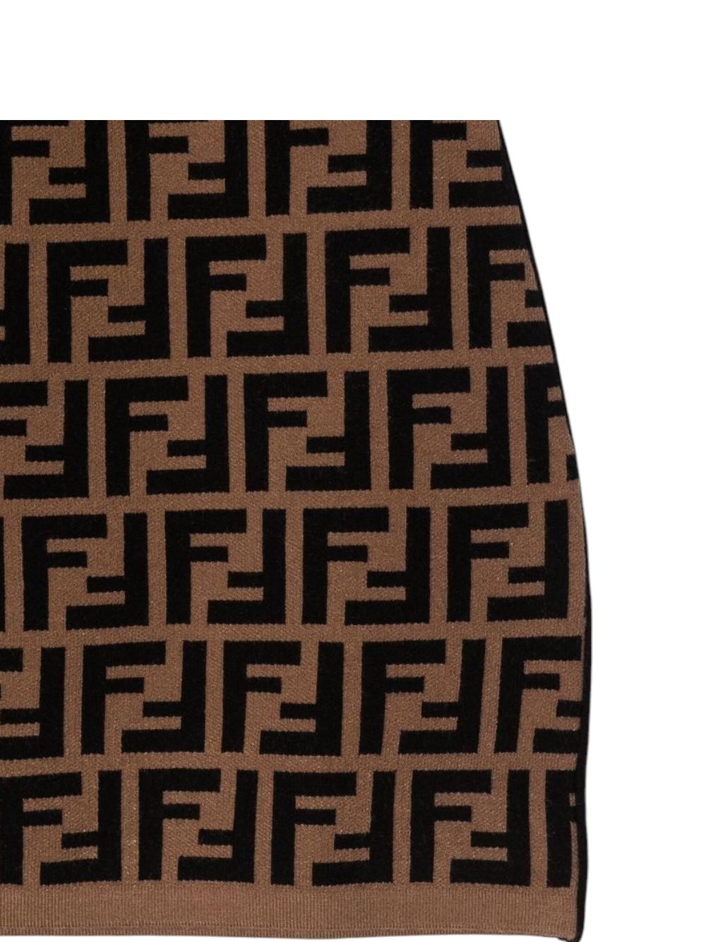 Gonna in maglia marrone con logo FF Fendi a contrasto