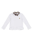 T-shirt bianca con dettagli maculati e logo Miss Grant in metallo