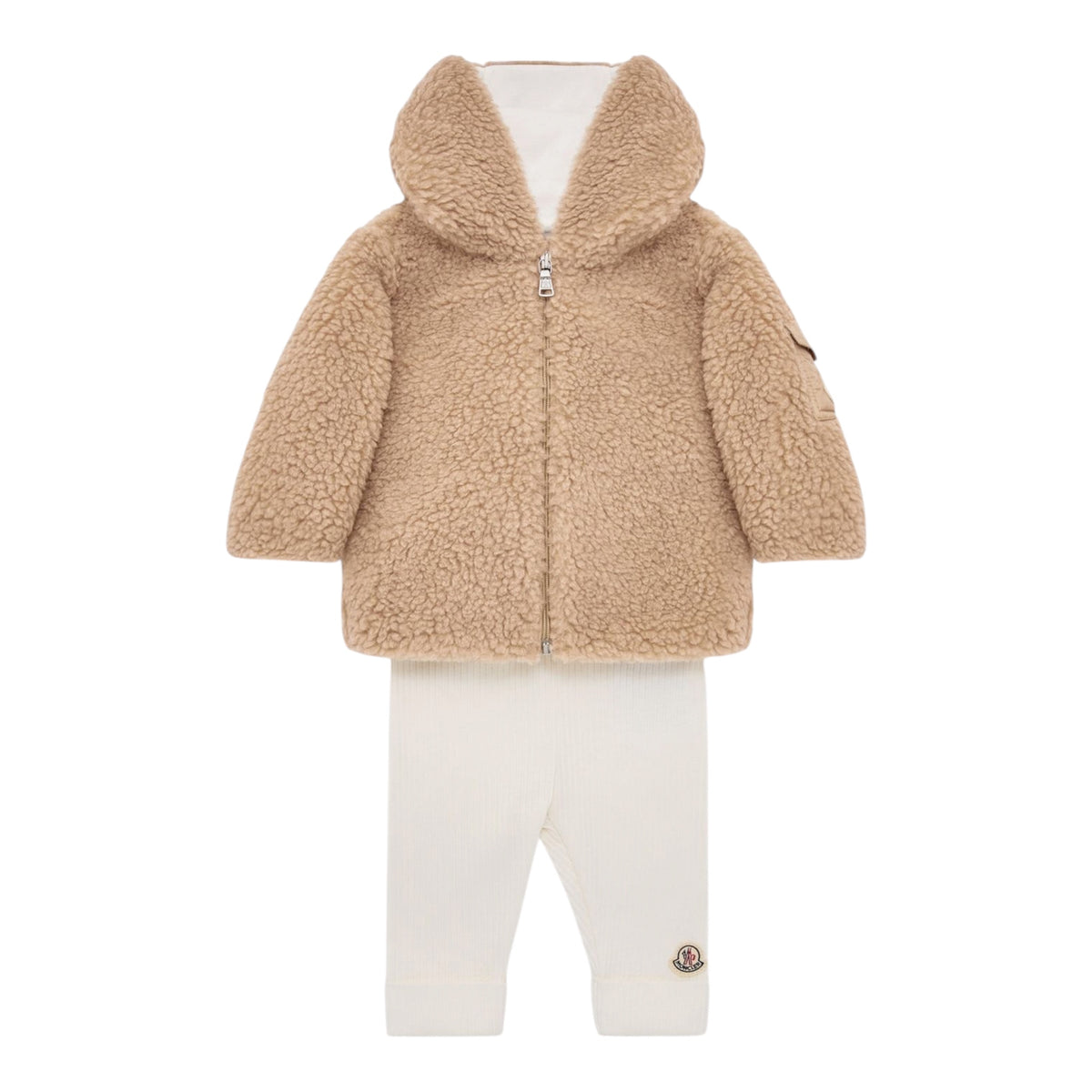 Completo felpa teddy e pantalone bianco con patch logo Moncler